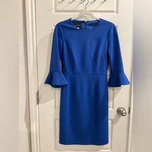 Donna Morgan Royal Blue Midi Sheath Dress with Bell Sleeves